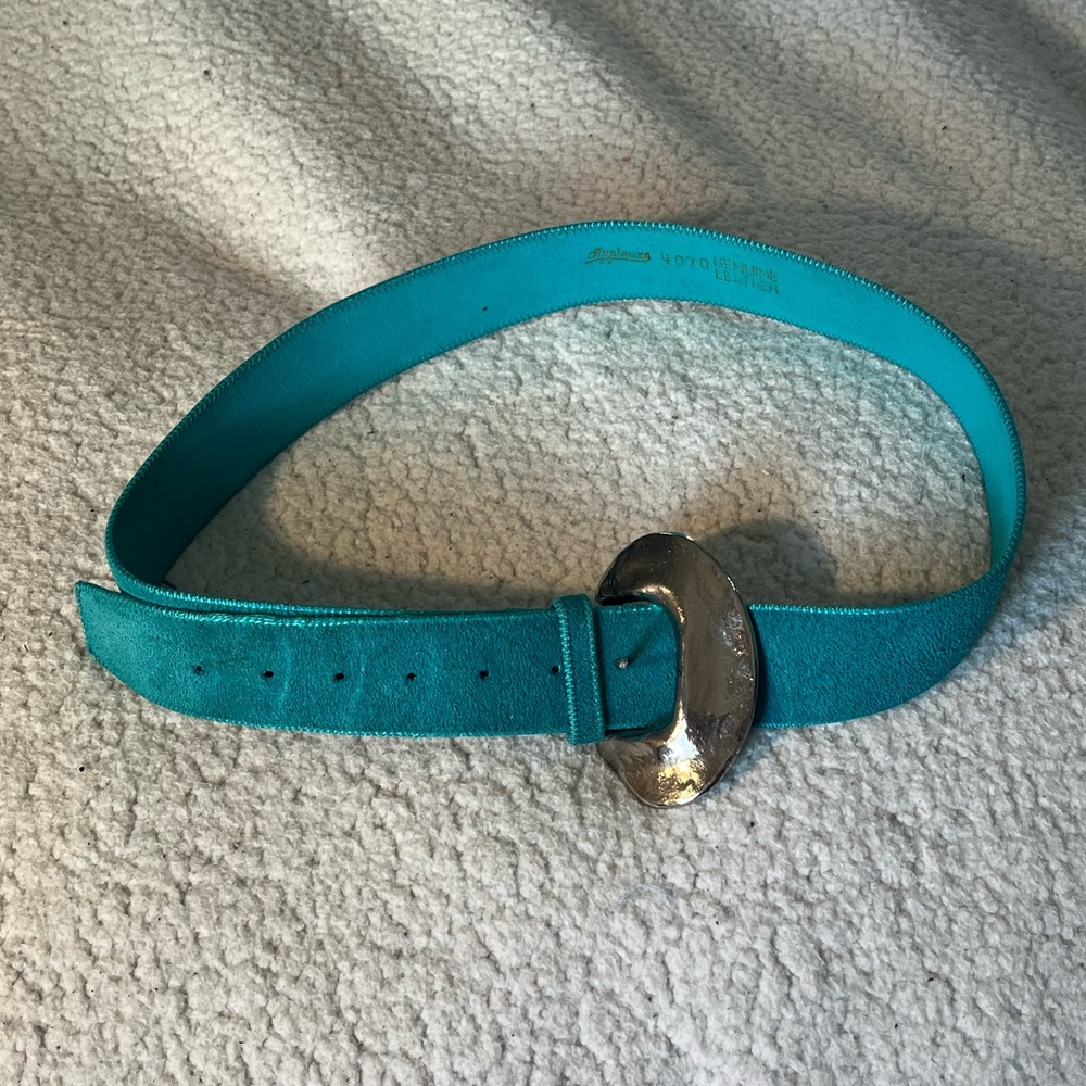 Vintage Stylish Suede Genuine Leather Teal Belt with Silver Buckle